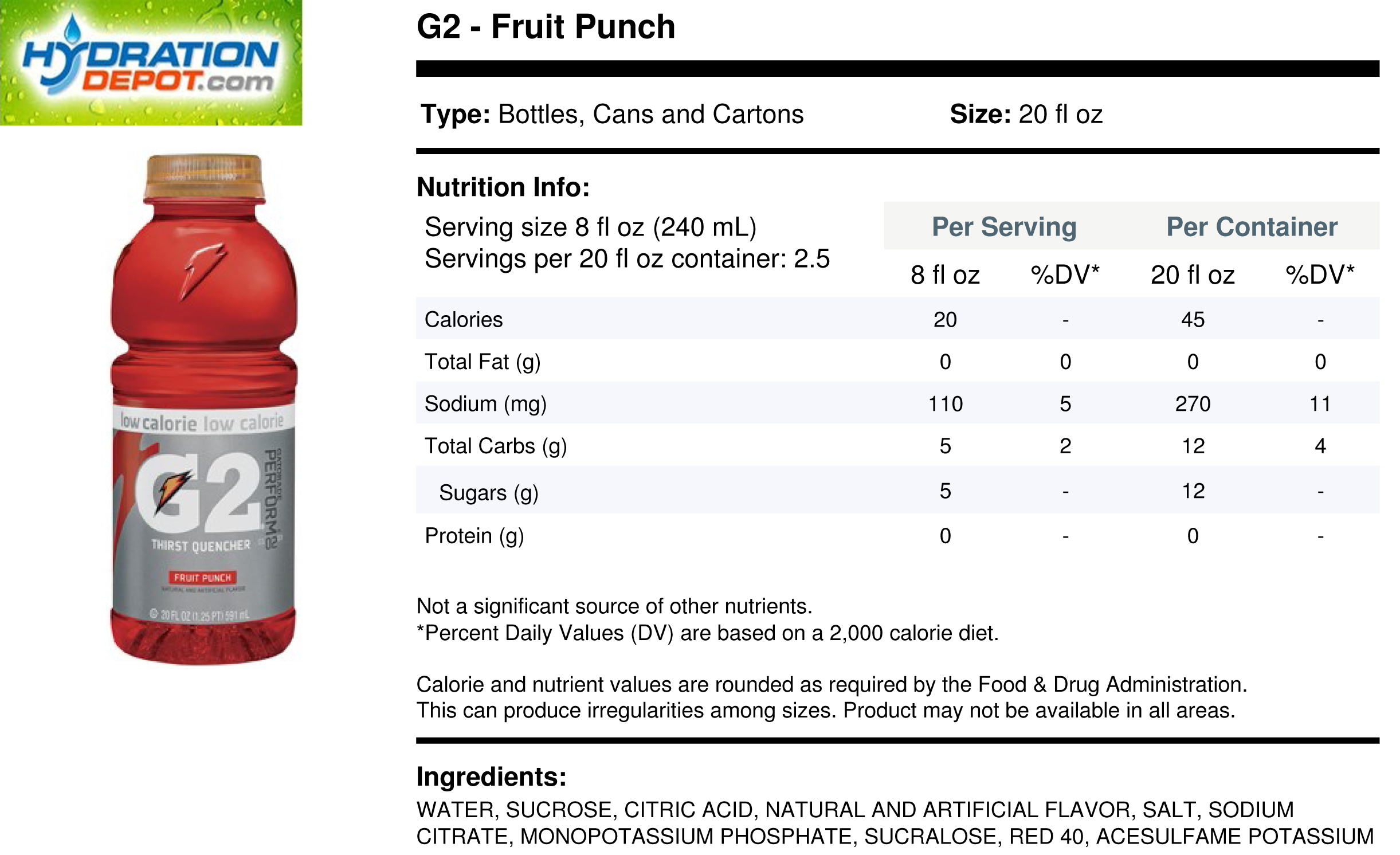 gatorade packets nutrition